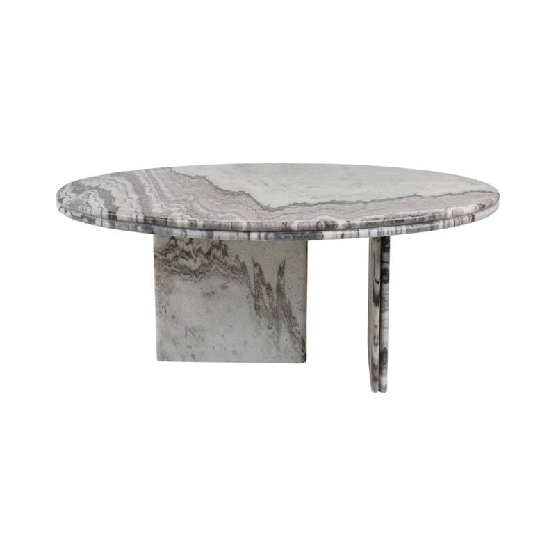 Round Marble Coffee Table with Pedestal Base - Ivory/Gray, 42" - 42.0"
