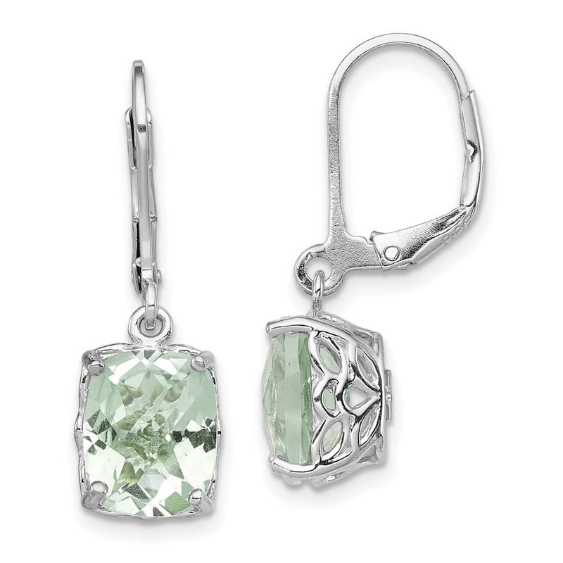 Curata 925 Sterling Silver Green Quartz Dangle Polished Leverback Earrings 26x8mm