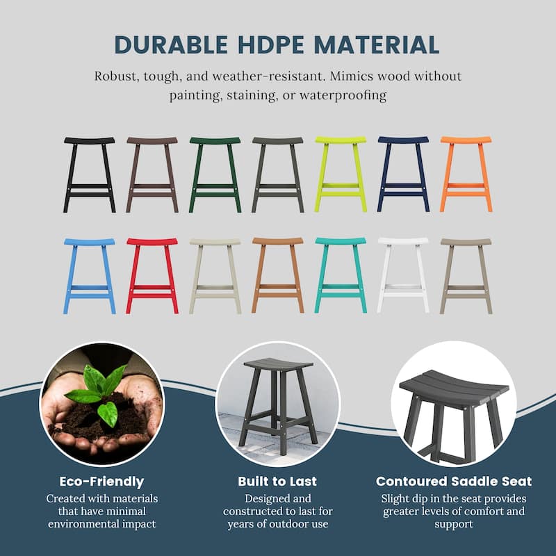 Laguna Hdpe All Weather Outdoor Patio 24" Saddle Seat Counter Stool