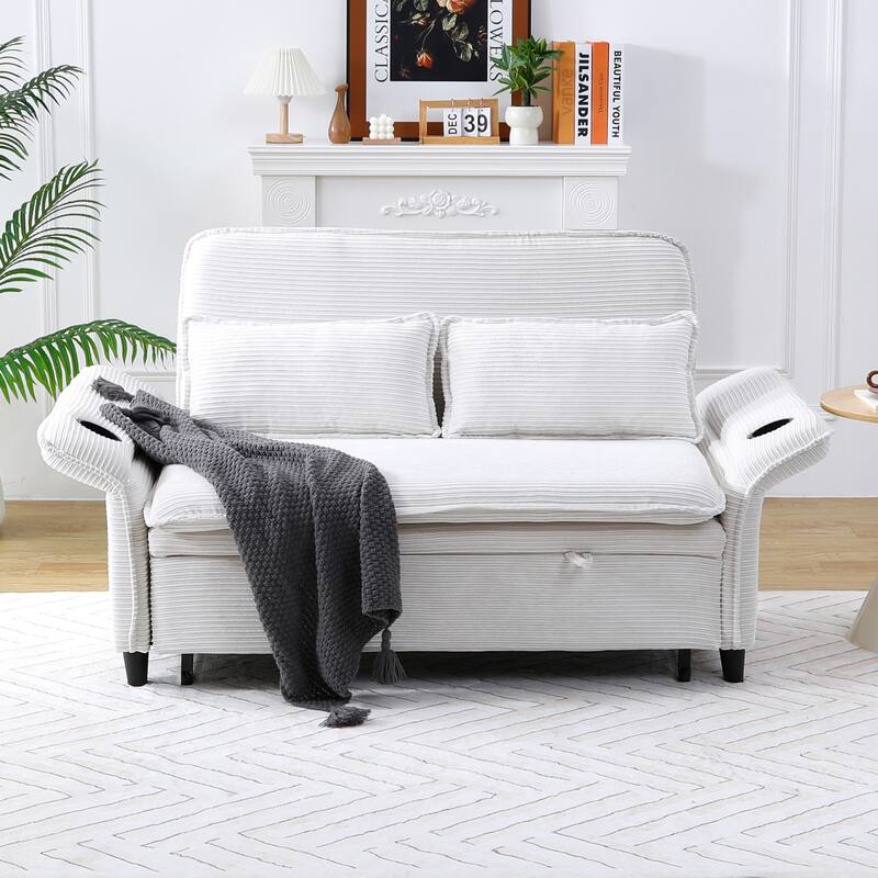 65.74-inch Beige Corduroy Multi-functional Sofa Bed with Adjustable Armrests and Backrests - Multi-Color