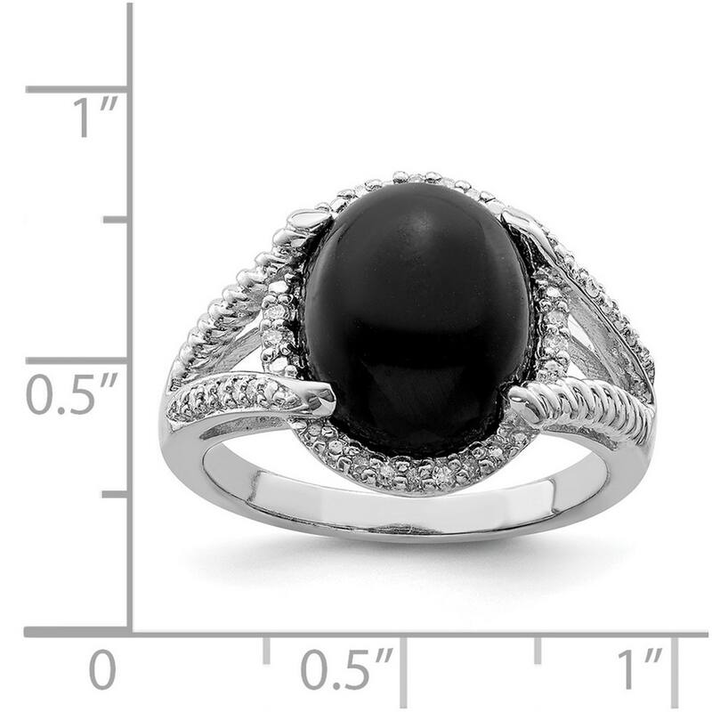Curata 925 Sterling Silver Polished Simulated Onyx and Diamond Ring