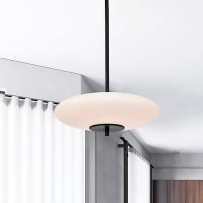 Caio Matte Black Pendant Light with Oval Disk Frosted Glass Shade - Matte-Black