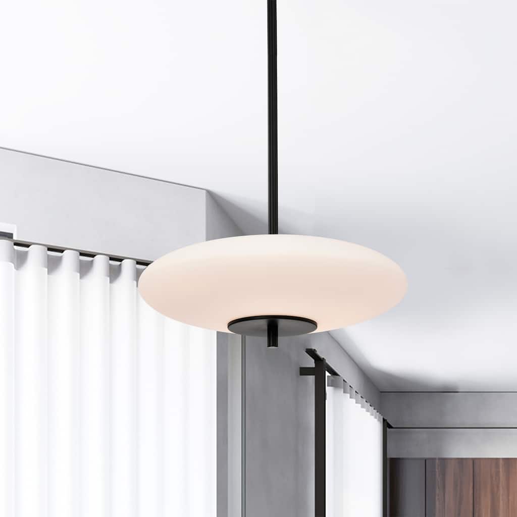 Caio Matte Black Pendant Light with Oval Disk Frosted Glass Shade - Matte-Black