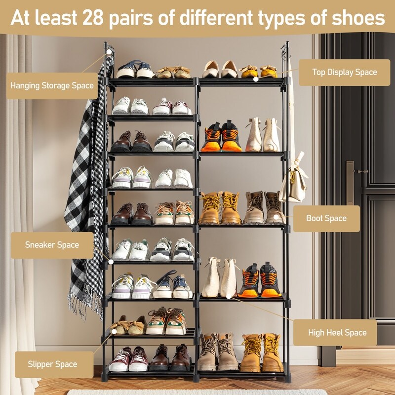 Double Row 9 Layer Shoe Rack With Handle Non Woven Fabric Iron