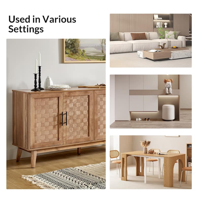 Jack Modern 63" Wide Sideboard with Handwoven Doors and Adjustable Shelf by HULALA HOME
