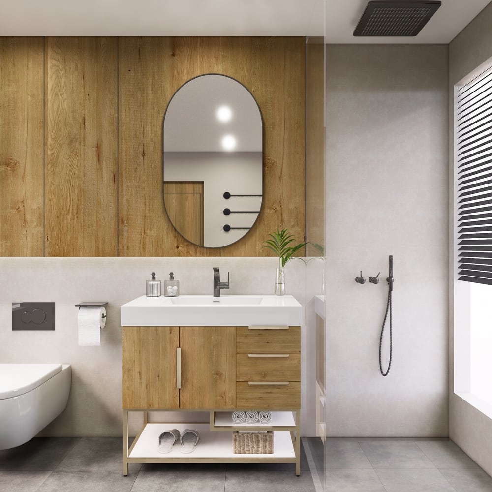 Noble 36" Free Standing Vanity (R Drawer) with Reinforced Acrylic Sink - 36" Width