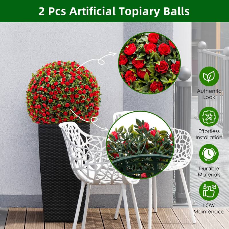 Topiary Flower Ball Decorative Balls 2PCS, Artificial Topiary Balls for Outdoor Patio Garden and Indoor, Wedding