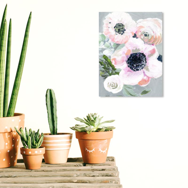 Wynwood Studio Canvas Floral and Botanical Vintage Gathers Light Pink and Light Pink Farmhouse Wall Art Canvas Print - 12 x 12