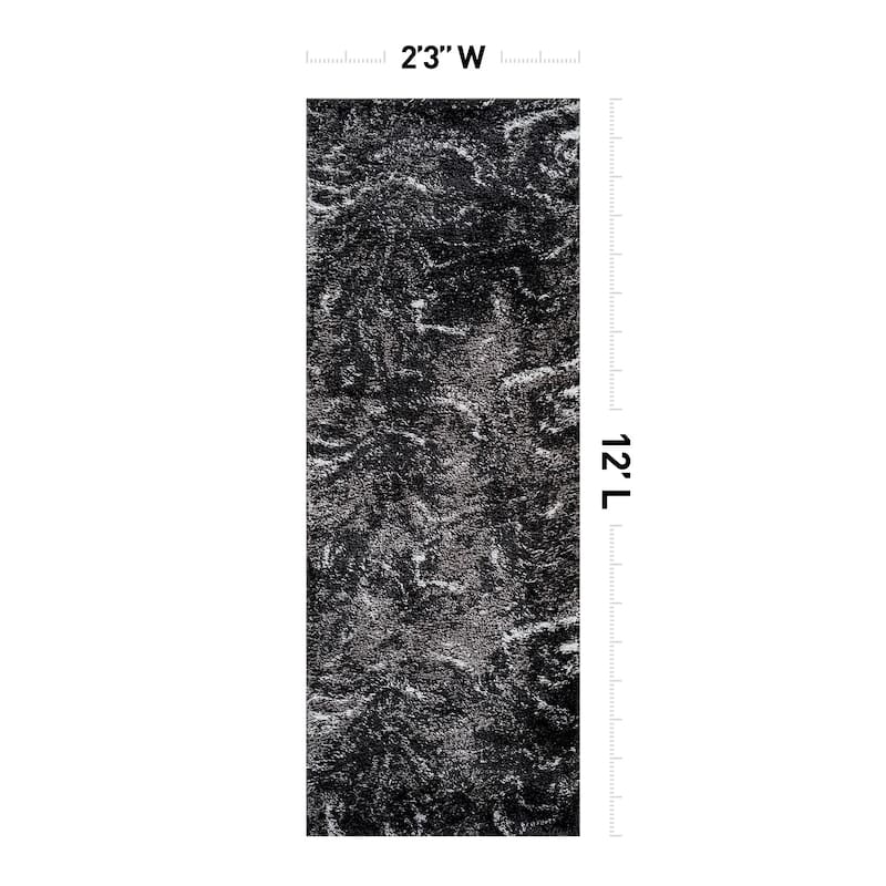 Abstract Marble Shag Rug - Anthracite Dark Gray - Plush Medium Pile, Durable with Jute Backing