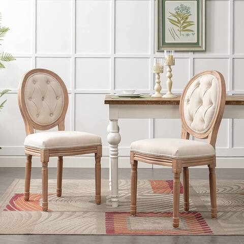 2pc Oval Side Chairs with Round Hollow Back & Solid Wood Legs