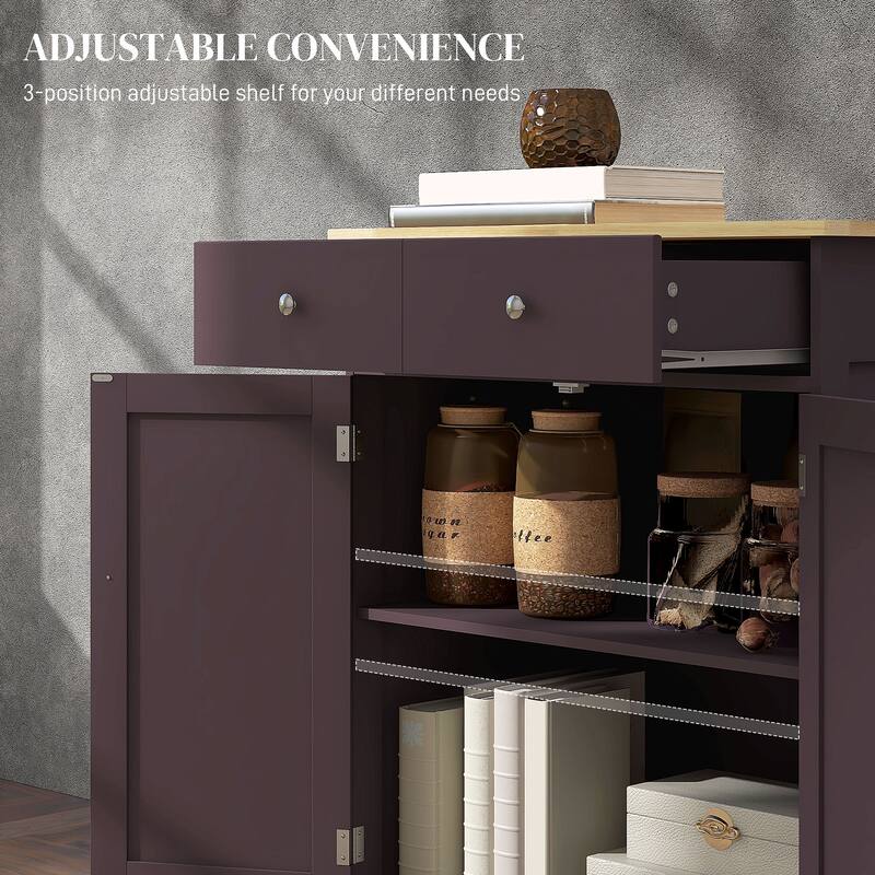 HOMCOM Sideboard with Solid Wood Countertop, Modern Kitchen Storage Cabinet, Coffee Bar Cabinet with 2 Drawers