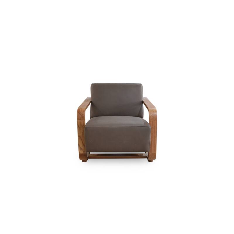 NADAAL STUDIOS Joseph Lounge Chair, Solid Oak Frame with Top Grain Leather and Foam Cushioning, Cool Brown - Cool Brown Leather
