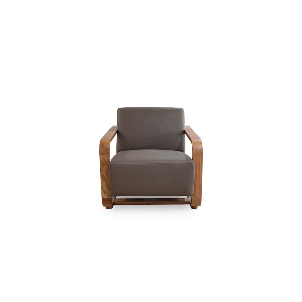 NADAAL STUDIOS Joseph Lounge Chair, Solid Oak Frame with Top Grain Leather and Foam Cushioning, Cool Brown