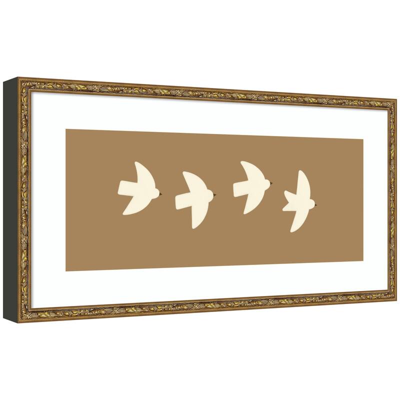 Kate and Laurel Minimalist Birds Panel 2 Brown by Laura Moss Framed Wall Art Print