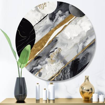 Designart "Black Gold Fusion Of Marble I" Abstract Marble Metal Round Wall Art