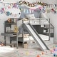 preview thumbnail 2 of 22, Twin over Twin Bunk Bed with Storage Staircase, Slide, and Multifunctional Desk with Drawers and Shelves