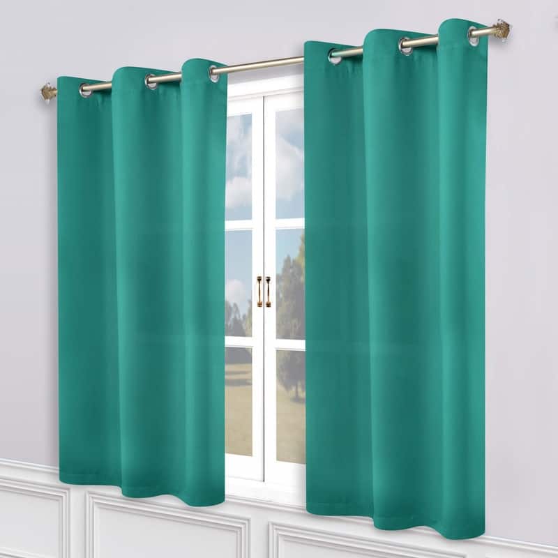 Superior Modern Solid Washable Room Darkening Curtains, Set of 2 Panels - 2PC- 52" x 63" - Teal