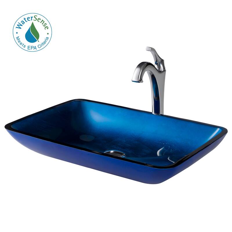 Kraus Arlo & Glass 21-7/8" Glass Vessel Bathroom Sink with 1.2 GPM - Chrome