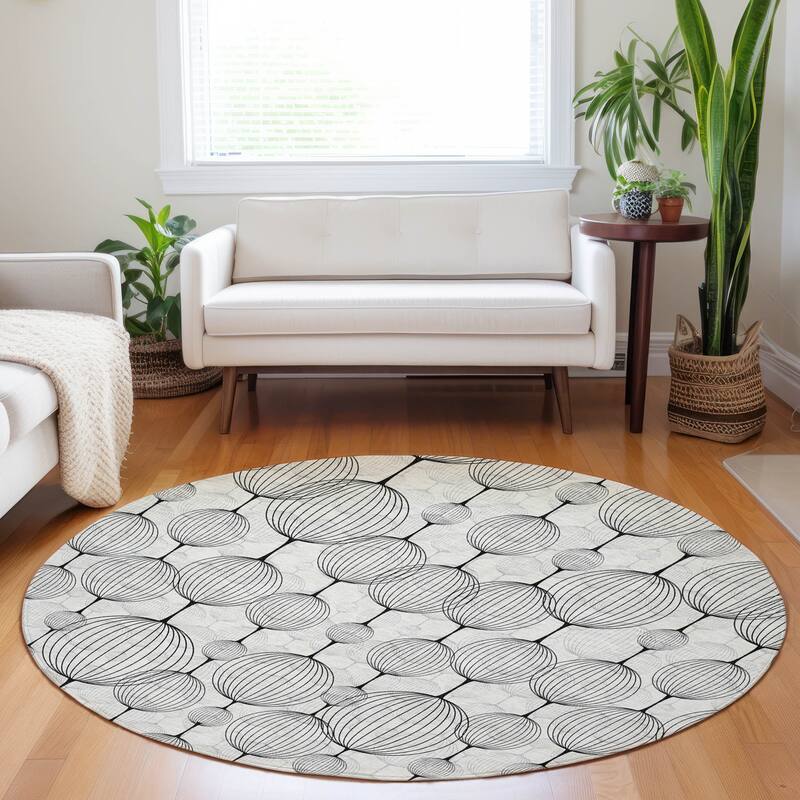 Premium Washable Super Soft Modern Chic Stripe Mayfield Rug - Graphite - 8' x 8' - Round