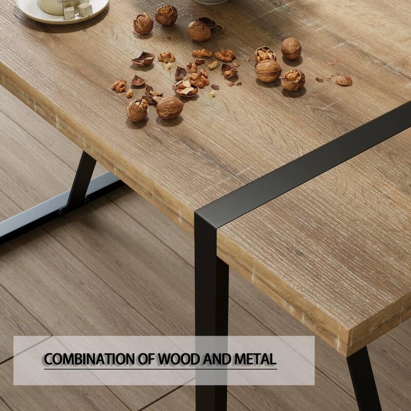 Leather Armless Dining Chairs, Retro Dining Table Coffee Table with Metal Frame, Home Office Table and Chair Set