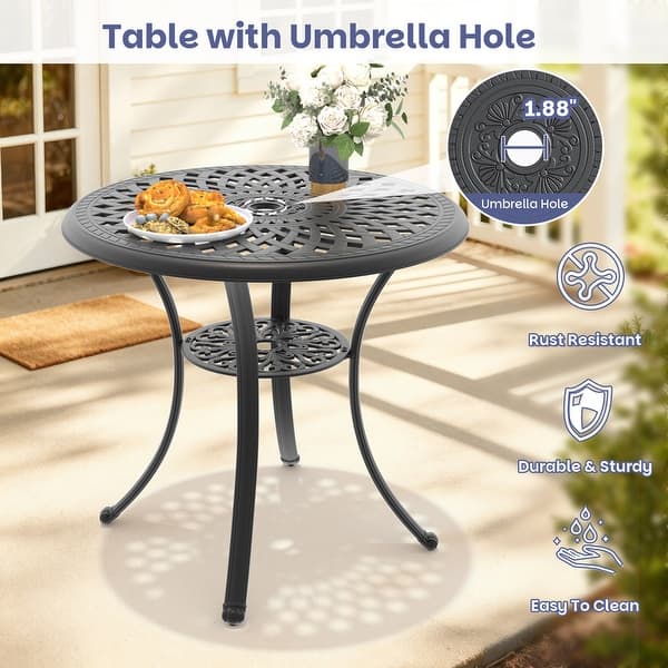 30in x 30in anodized aluminum patio table with umbrella hole PATIO-IN 30 inches Hole, Round Outdoor Table, Cast Bistro Table, Metal Side Table for Porch Backyard, Black : Patio, Lawn & Garden Made of solid and weather 30.71 inch Black Round Cast