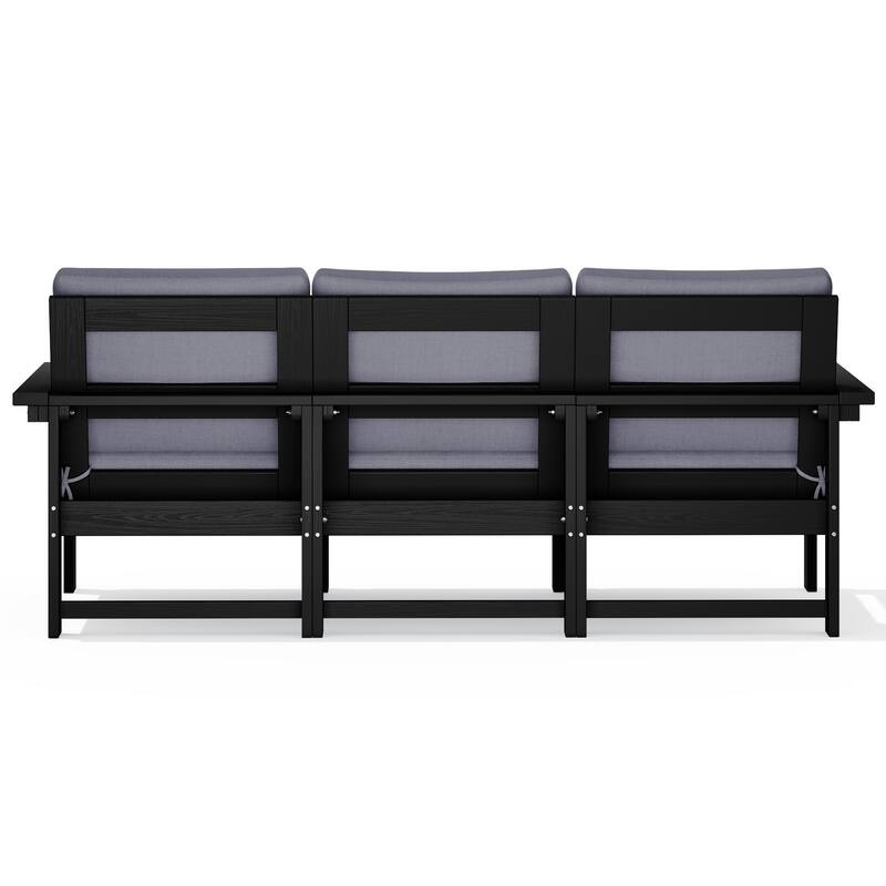 Outdoor Patio HDPE 3-Seat Sofa and Coffee Table Set, Removable Cushions Included