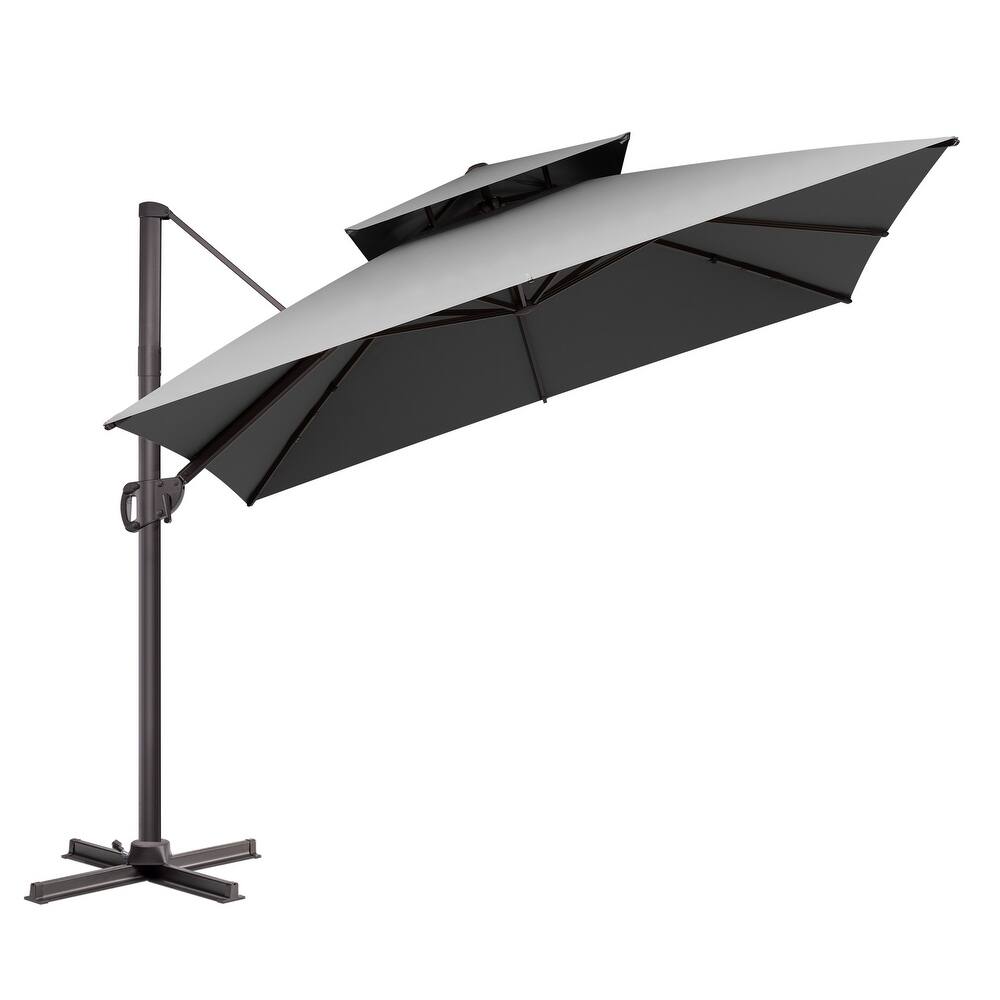 VredHom Double Top 10x10 FT Square Patio Aluminum Cantilever Umbrella with Cross Stand