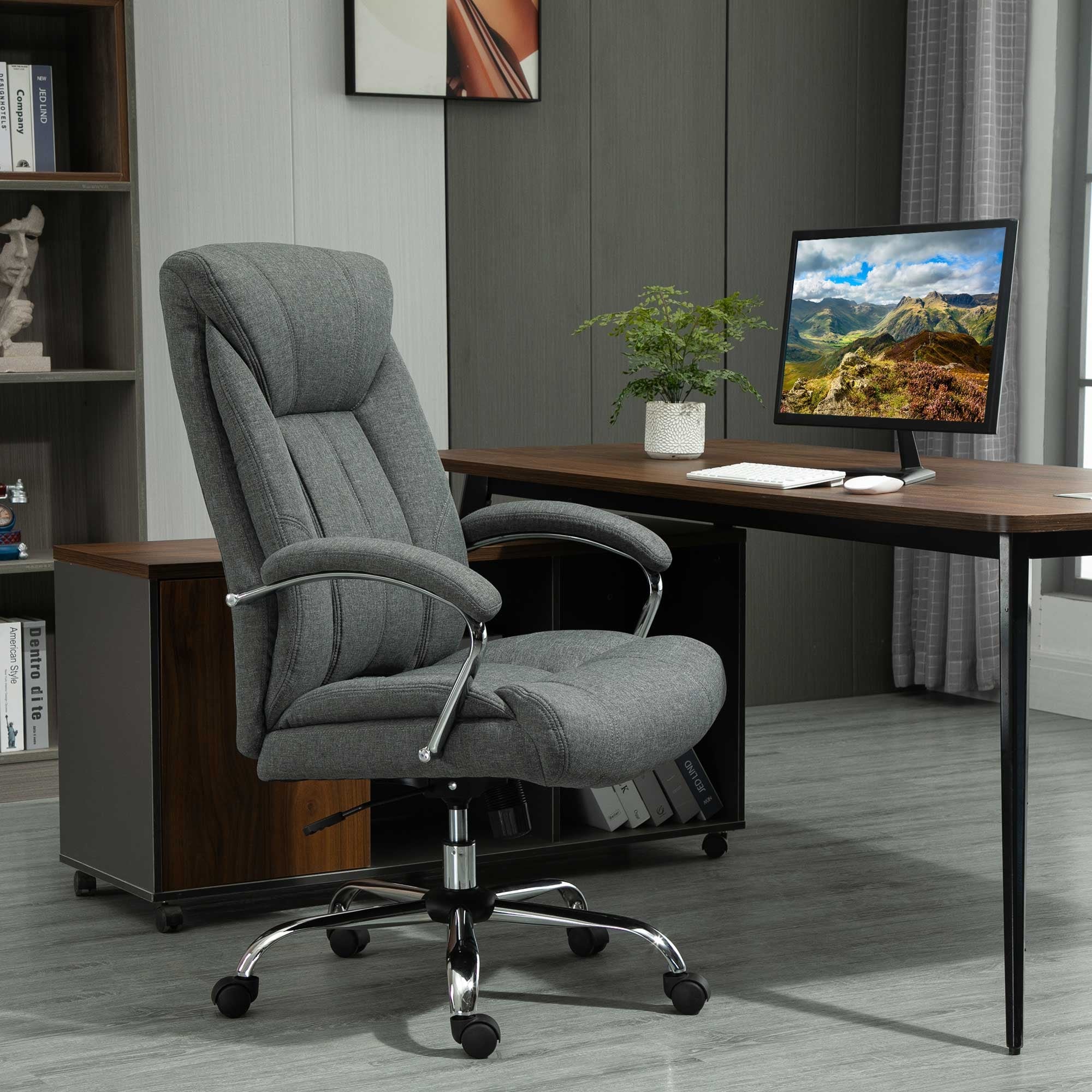 Vinsetto High Back Swivel Home Office Chair Task Ergonomic Linen Fabric Computer Chair, with Arm, Adjustable Height