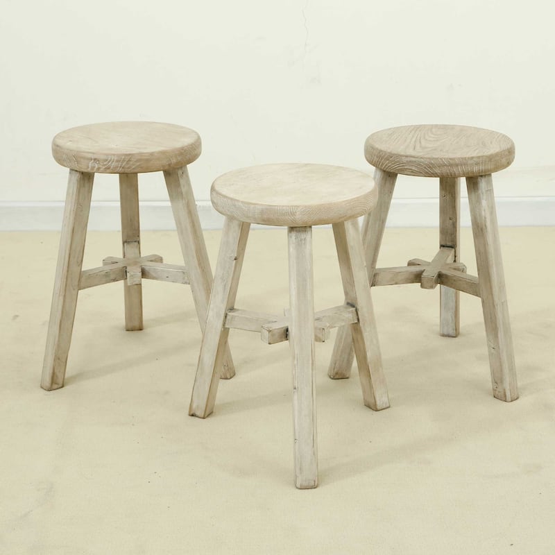 Artissance Versatile Elm Round Table With Weathered White Wash Finish, 12 Inch Diameter