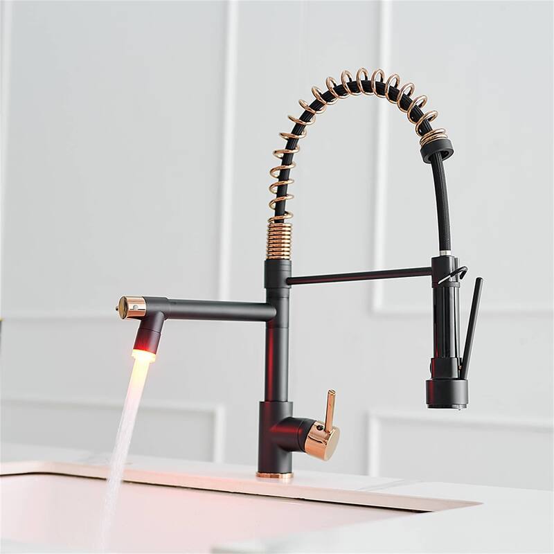 LED Kitchen Faucet With Pull Down Sprayer And Pot Filler 2 Handle Commercial Kitchen Sink Faucet Single Hole Matte Black Taps