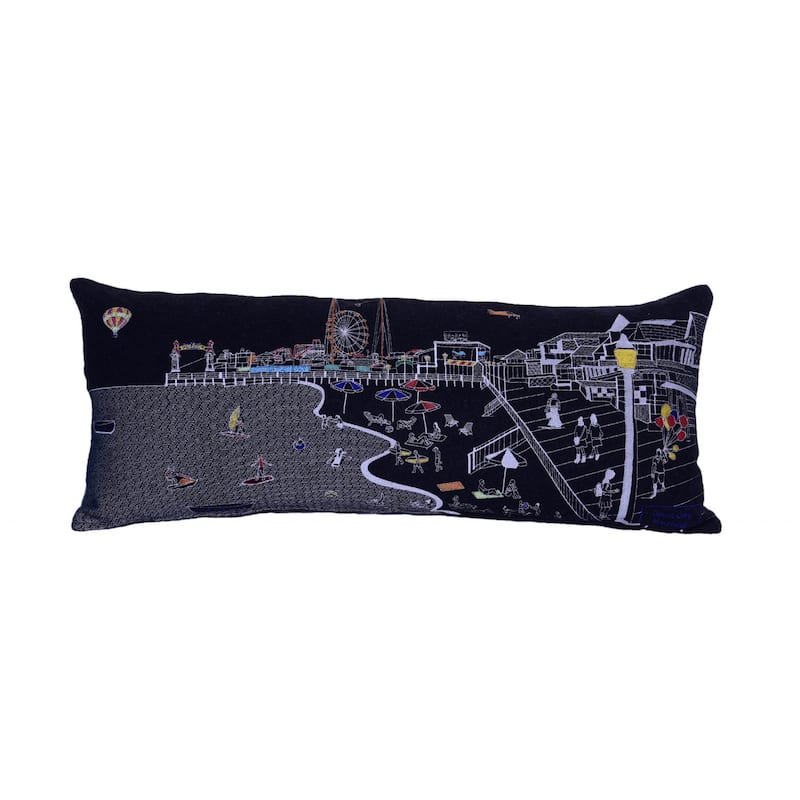 HomeRoots 35" Black Ocean City MD Nighttime Skyline Lumbar Decorative Pillow