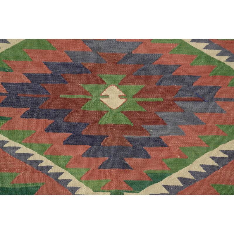 Hand Woven Oriental 100% Wool Carpet Southwestern Tribal Coral Kilim Area Rug - 7' 8'' X 6' 1''