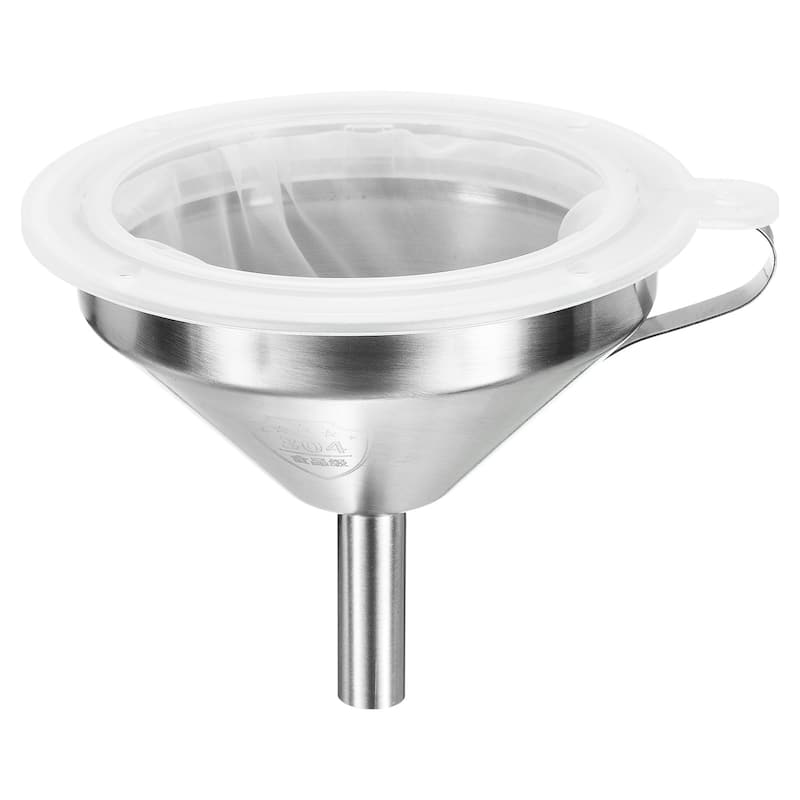 5.1" Dia Stainless Steel Kitchen Funnel with 100 Mesh Strainer - White, Silver Tone