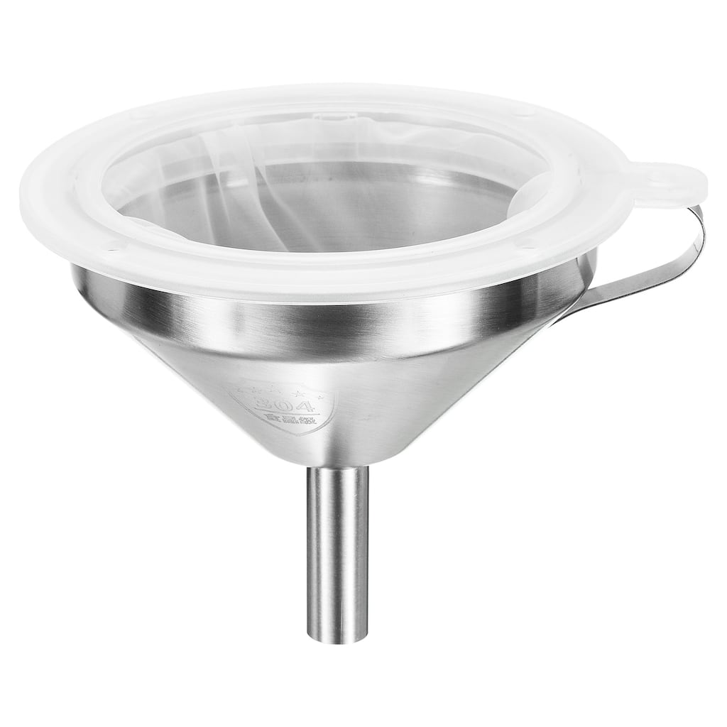 5.1" Dia Stainless Steel Kitchen Funnel with 100 Mesh Strainer - White, Silver Tone