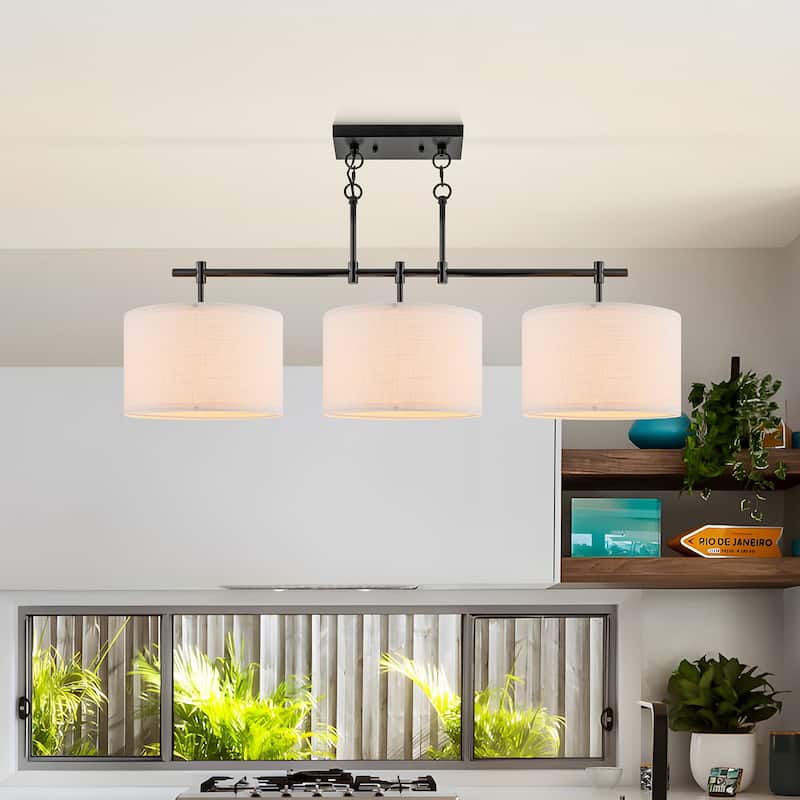 Starsky 3-Light Modern Linear Drum Fabric Kitchen Island Lights