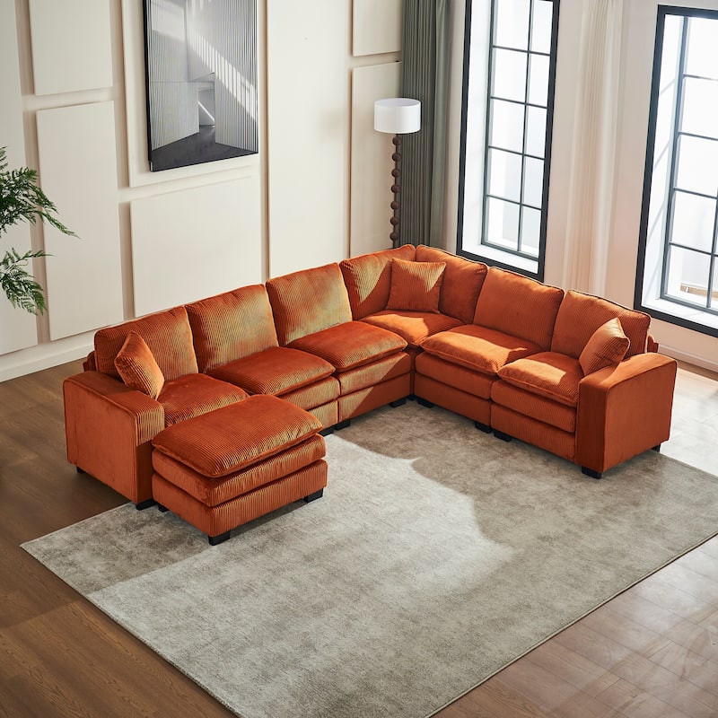 Modern U-Shaped 6-seat Modular Sectional Sofa with 1 Ottoman & 3 Toss Pillows