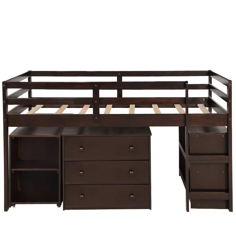 Low Study Twin Loft Bed with Cabinet and Rolling Portable Desk ...