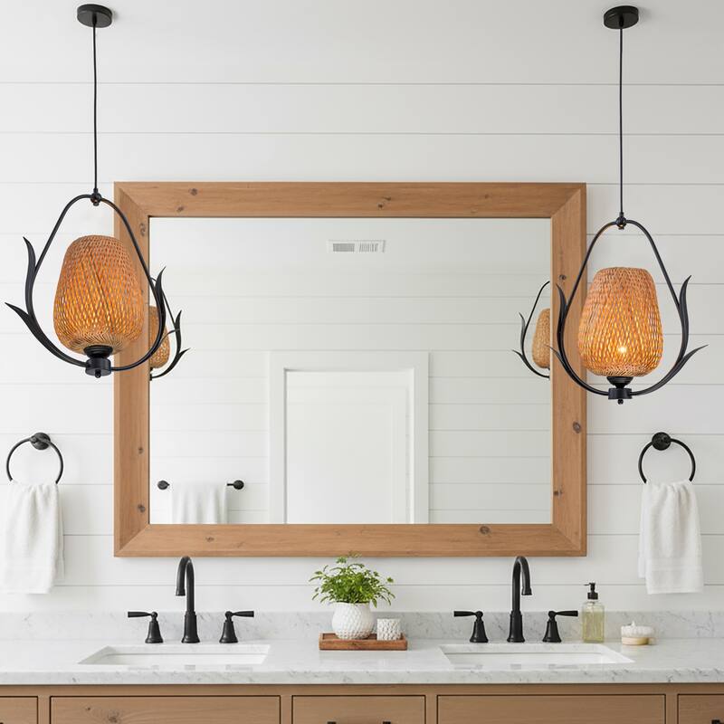 Lia 1-Light Rattan Pendant Light - 20 in. Tall