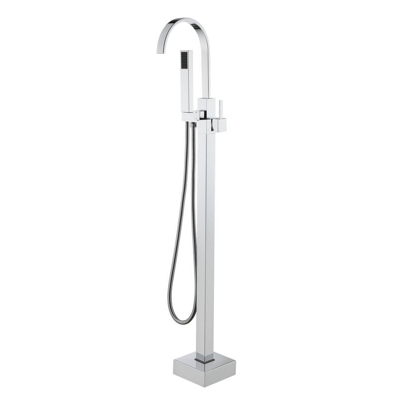 CASAINC Single-Handle Floor-Mounted Bathtub Faucet High Flow Bathroom Tub Filler with Hand Shower - Chrome