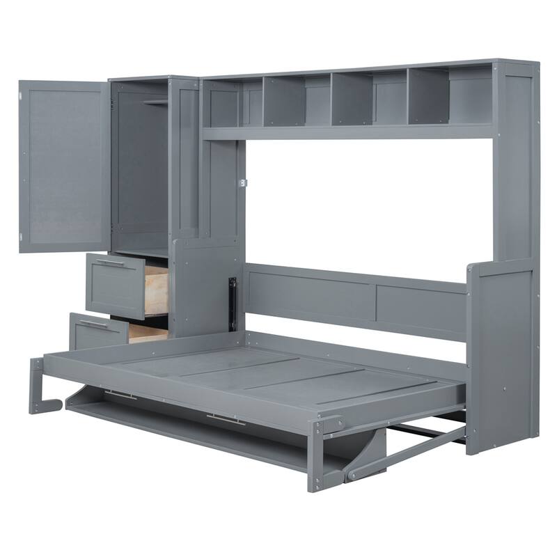 Queen Size Murphy Bed Wall Bed with Closet and Drawers
