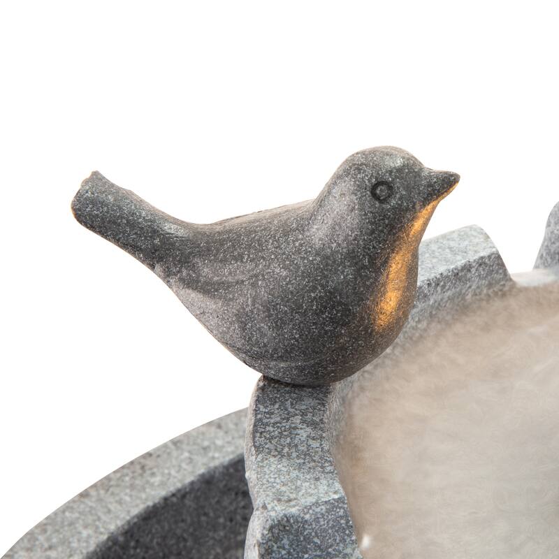 Glitzhome Birdbath Polyresin Outdoor Fountain with Birds, Pump and LED Light