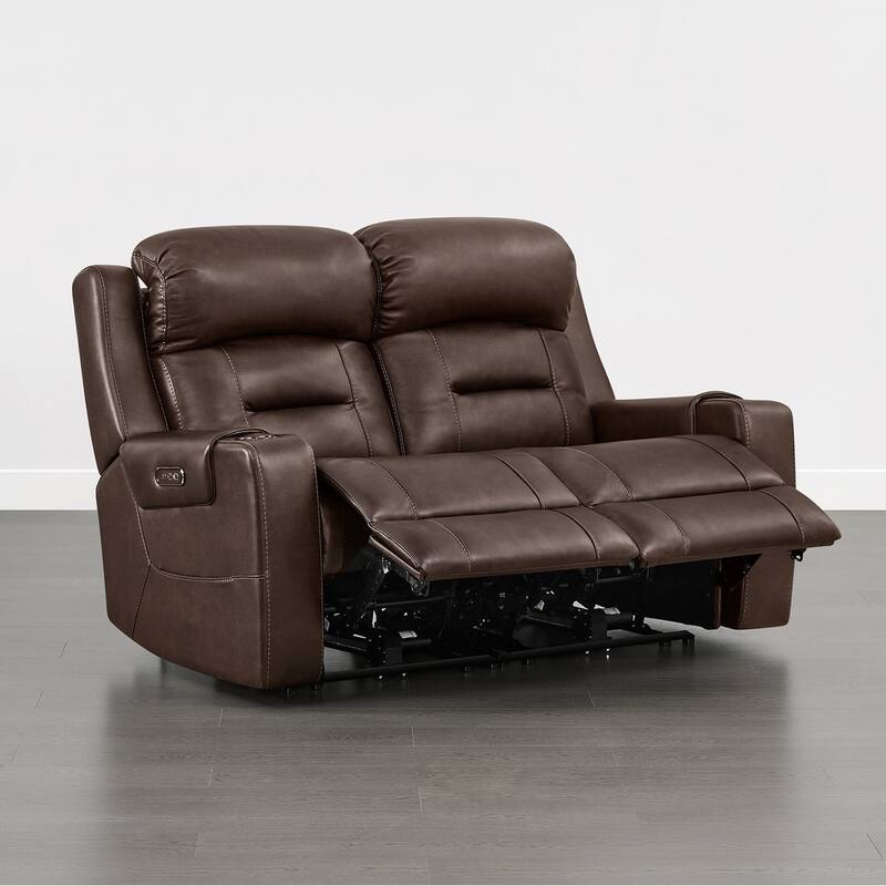 Spruce & Spring Genuine Leather Power Reclining Sofa with Wireless Charging