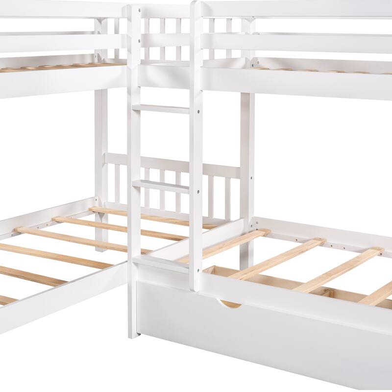 Gray Twin L-Shaped Bunk Bed with Drawers, Space-Saving Design for Kids & Guests