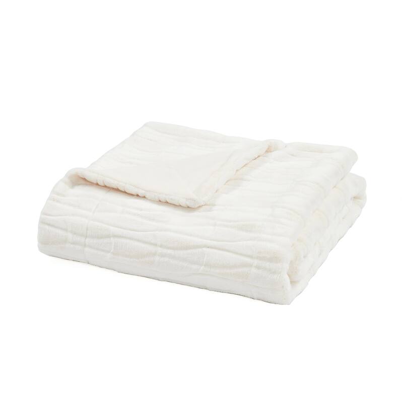 Home Soft Things Leaf Pattern FauxFur Throw Cozy Textured Blanket