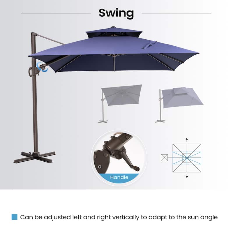 13 x 10 FT Outdoor Patio Cantilever LED Lighted Double Vented Umbrella with Base