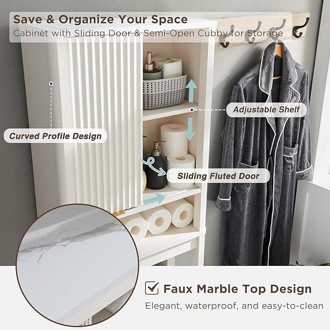68" Tall Modern Over The Toilet Storage Cabinet, Tall Wood Space Saver