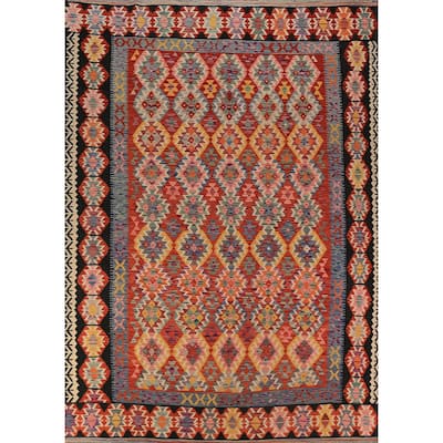Geometric Kilim Reversible Area Rug Flatweave Oriental Wool Carpet - 8'2"x 11'5"