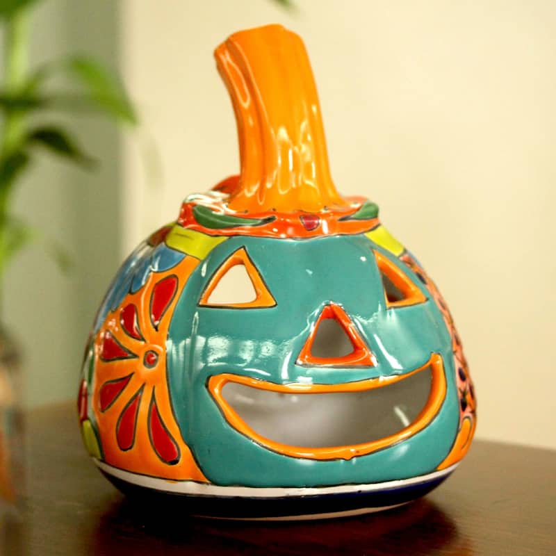 Novica Handmade Happy Jack-O-Lantern Ceramic Candle Holder