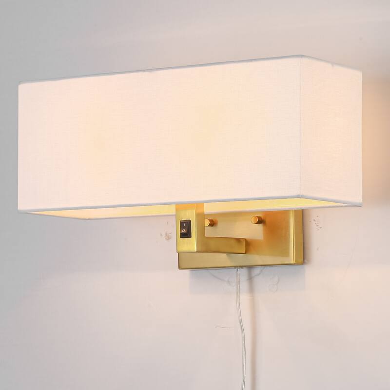 2-Light Modern Transitional Metal & Fabric Wall Sconce with Soft Fabric Shade for Bedroom & Living Room - 2 Light - 2 Light - Gold