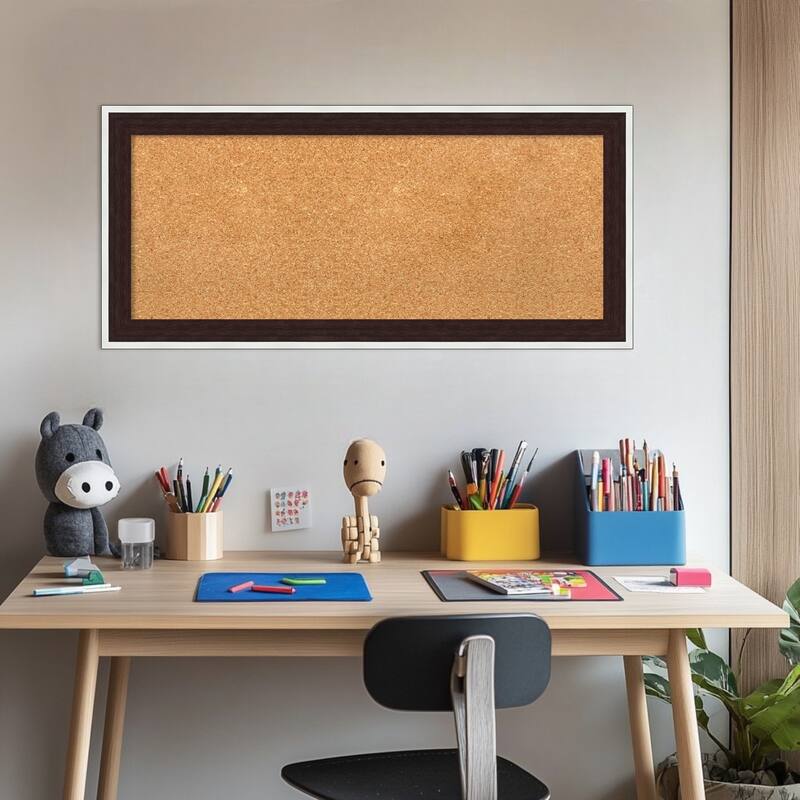 Maya Espresso Silver Framed Cork Board - Bulletin Board, Organization Board, Pin Board